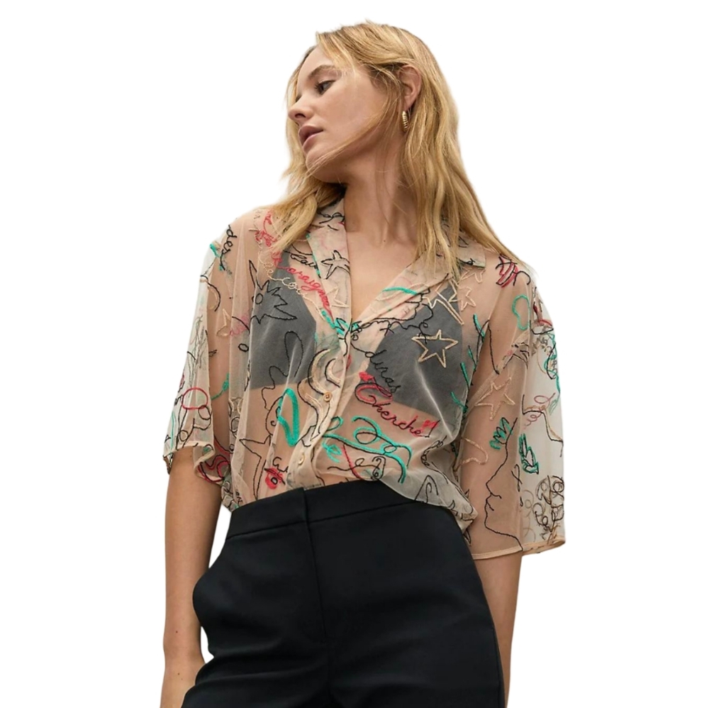 Aritzia Babaton Consolas Button-Up in Nude/ Multi Size Small* Rare